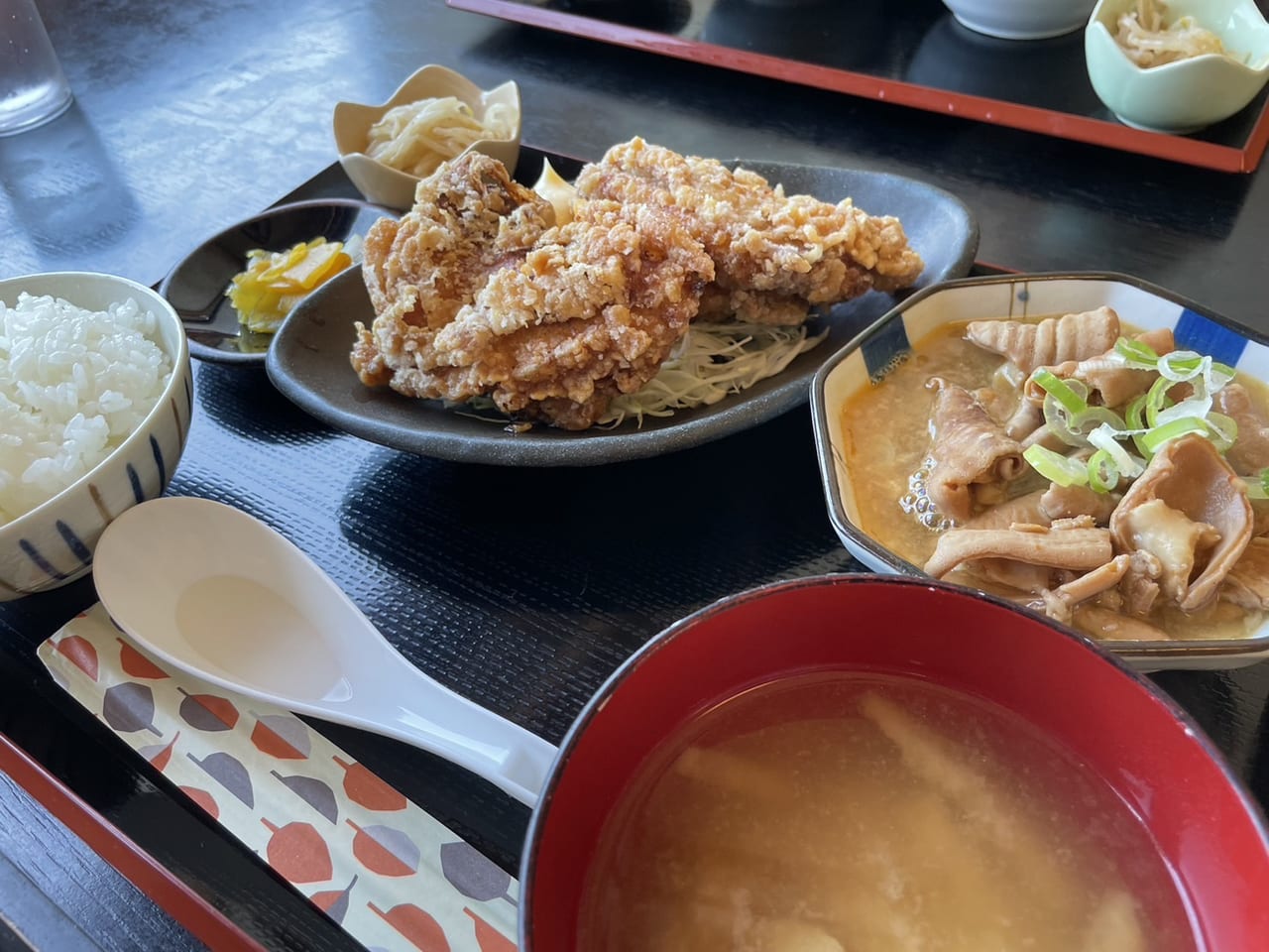 本日のおすすめの「唐揚げ(2ヶ)ともつ煮」